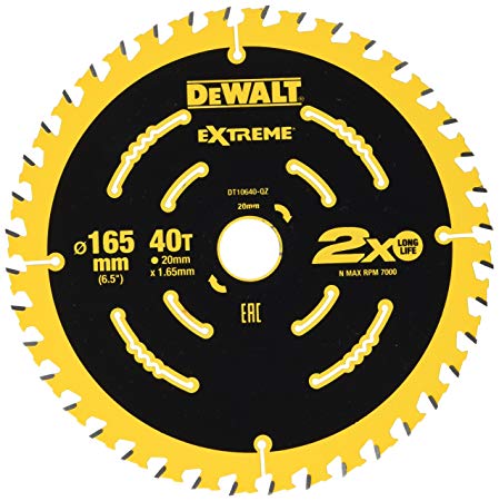 Katkaisuterä puulle DeWalt; 165x1,65x20,0 mm; Z40; 18°