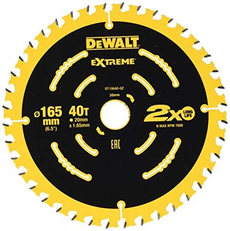 Katkaisuterä puulle DeWalt; 165x1,65x20,0 mm; Z40; 18°