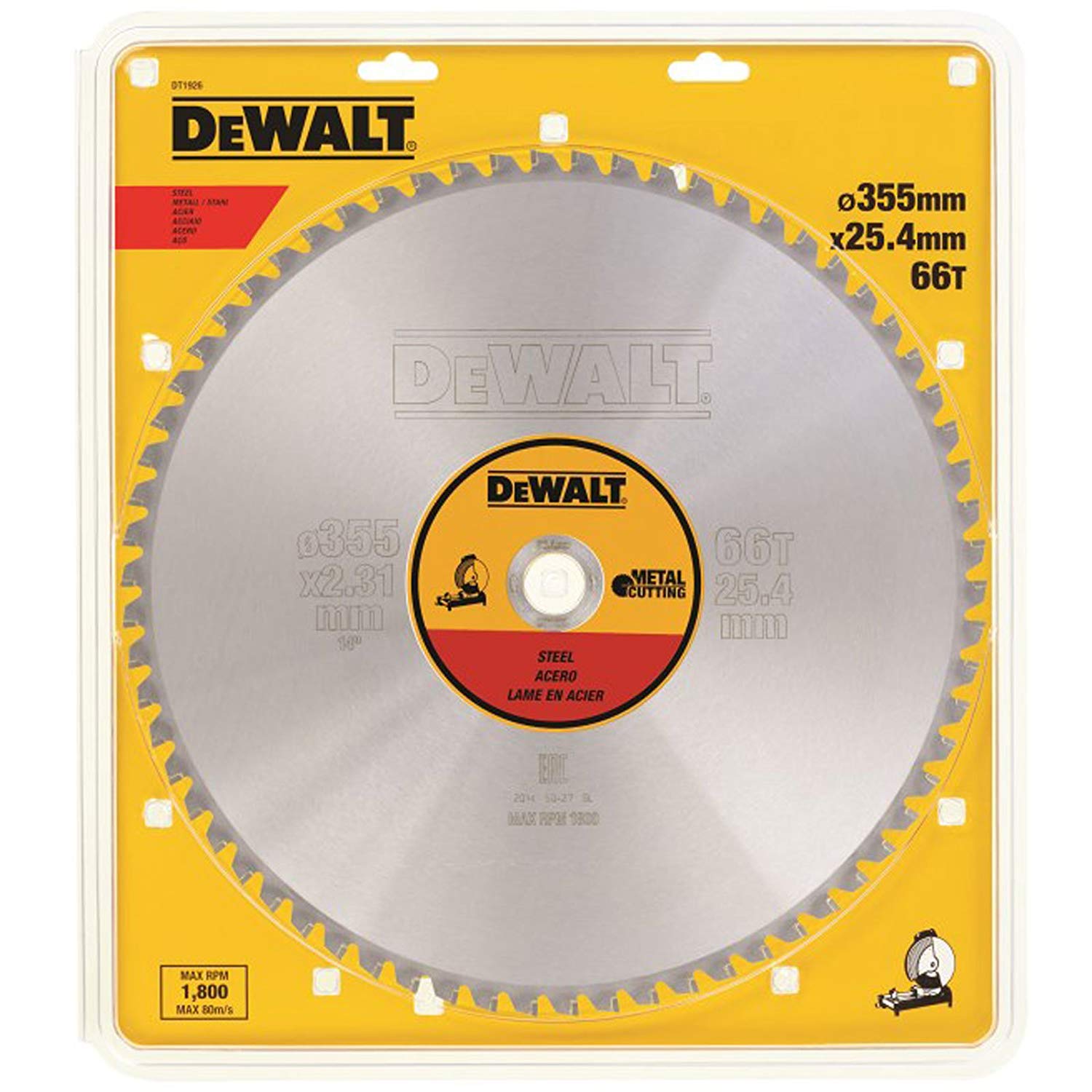 Katkaisulaikka metalli DeWalt; 355x2,31x25,4 mm; Z90; 1,5°
