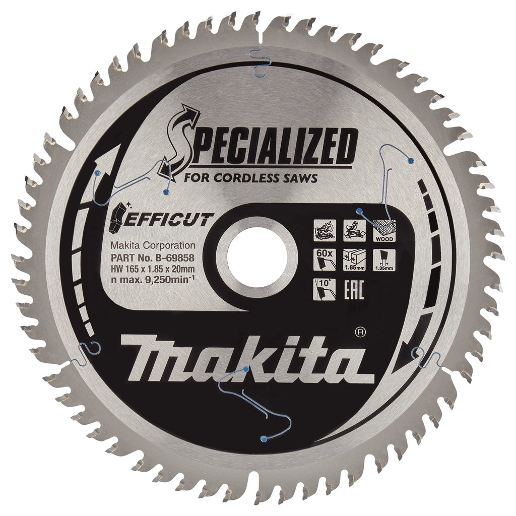 Katkaisuterä puulle Makita Efficut; 165x1,85x20 mm; Z60; 10°