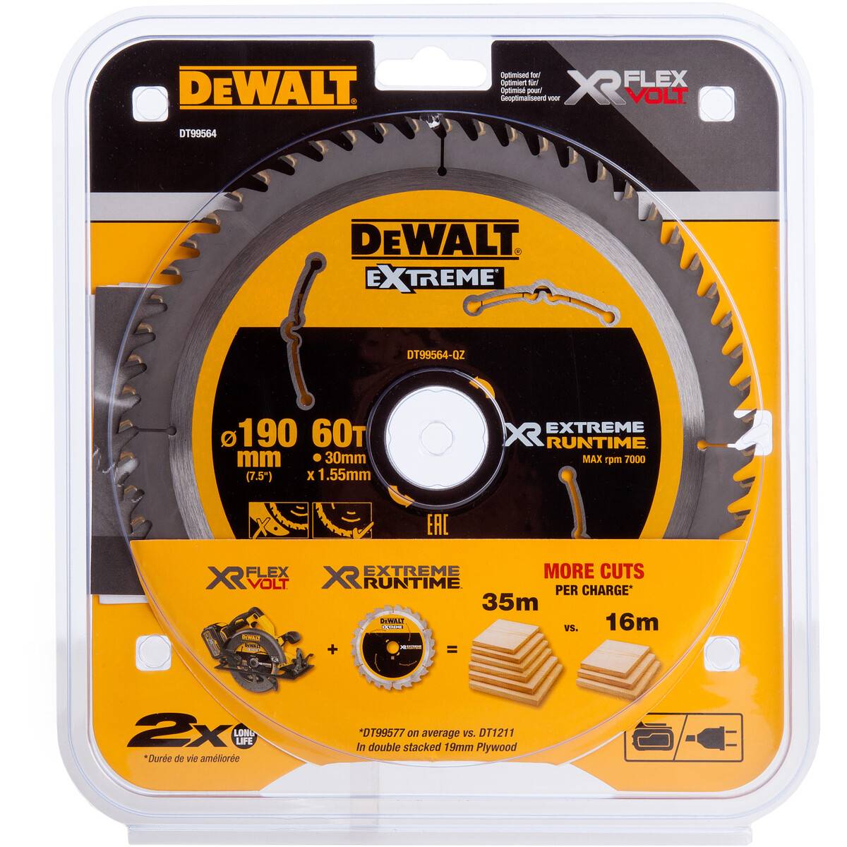 Katkaisuterä puulle DeWalt XR Extreme; 190x1,55x30 mm; Z60