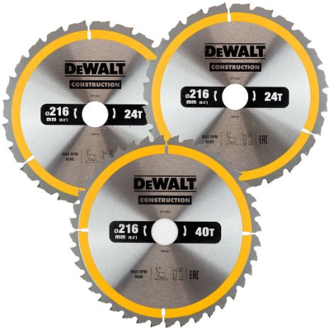 Katkaisuterä puulle DeWalt DT1962; 216 mm; 2x24T; 1x40T; 3 kpl.