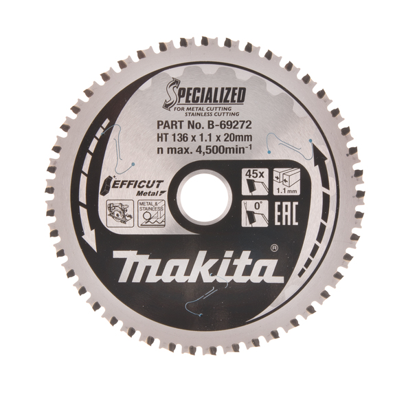 Katkaisulaikka metalli Makita Efficut; 136x20x1,1 mm; Z45