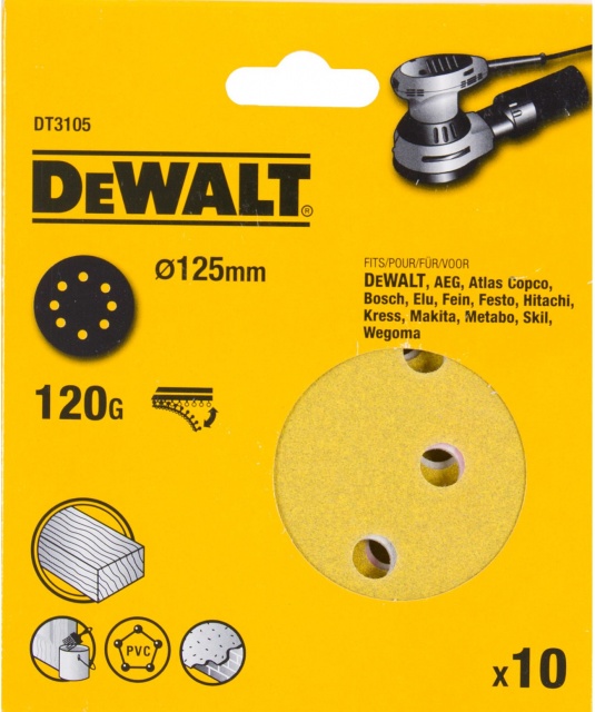 Hiomapaperi DeWalt DT3105-QZ; K120; 125 mm; 10 kpl.