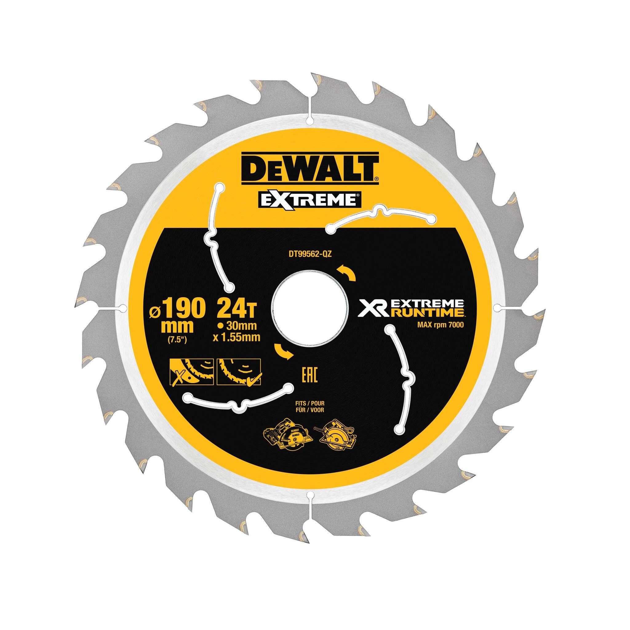 Katkaisuterä puulle DeWalt DT99562-QZ; 190 mm