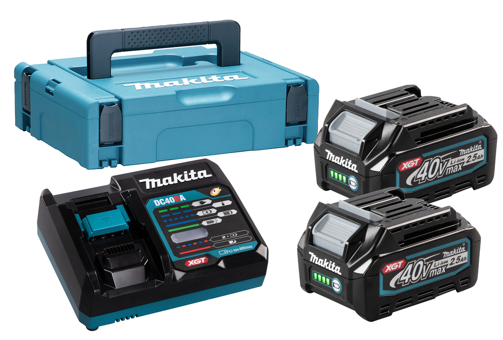 Akku Makita 191J81-6; XGT; 40 V; 2x2,5 Ah; Li-ion + Laturi + kantolaukku