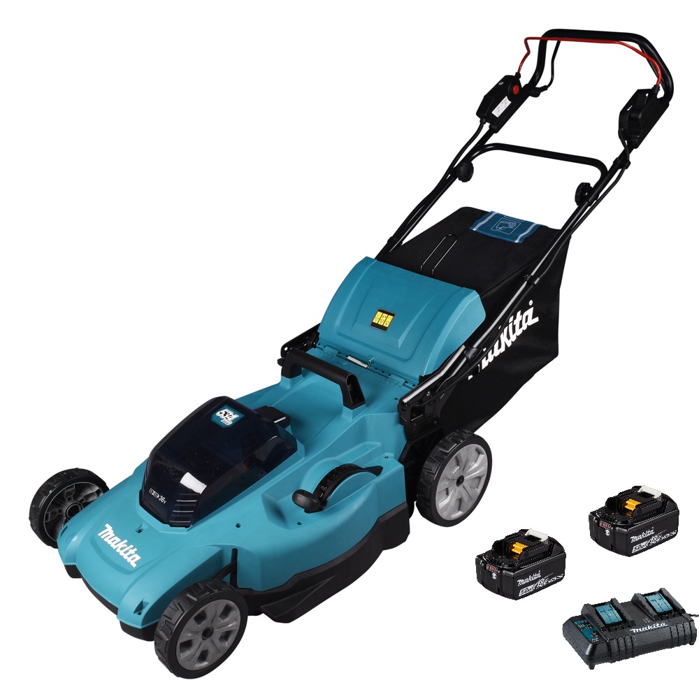 Akkukäyttöinen ruohonleikkuri Makita DLM539CT2; 2x18 V; 2x5,0 Ah akku