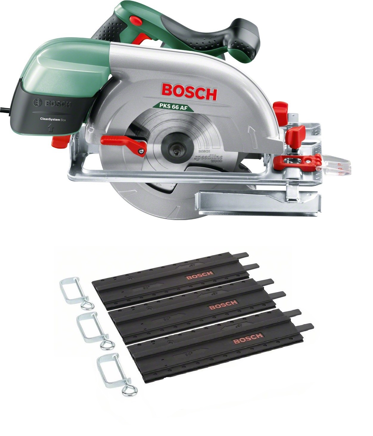 Pyörösaha Bosch PKS 66-2 AF + 3x35 cm ohjauskisko