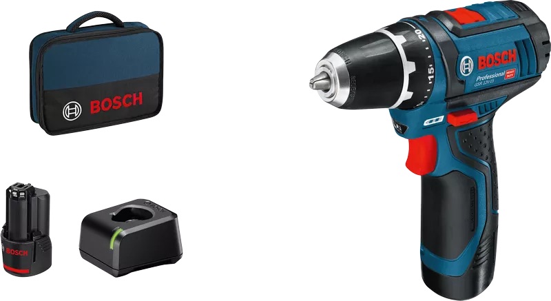 Pora/ruuvinväännin Bosch GSR 12V-15; 12 V; 2x2,0 Ah akku