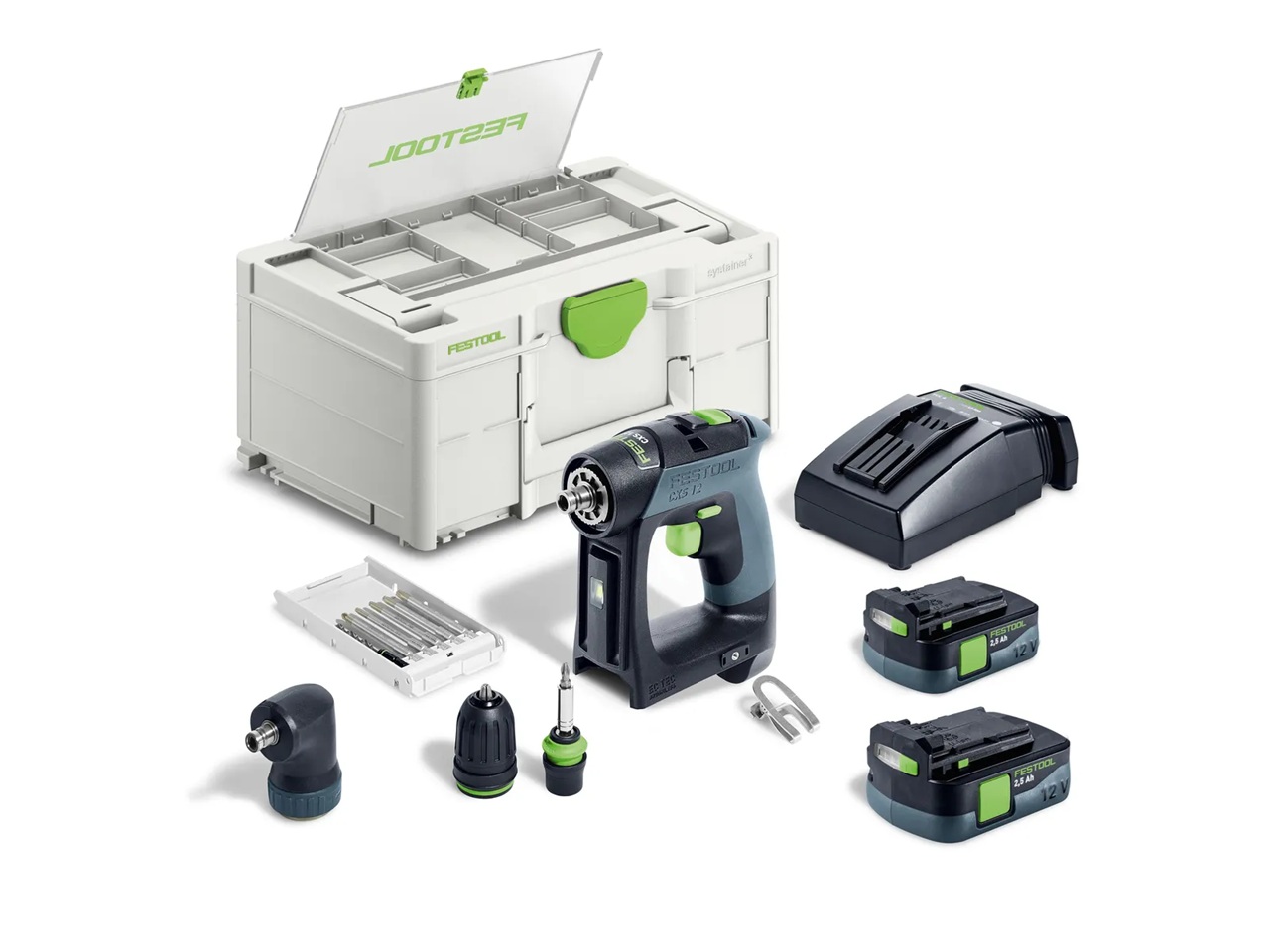 Pora/ruuvinväännin Festool CXS 12 2,5-Set 10,8 V; 2x2,5 Ah akku