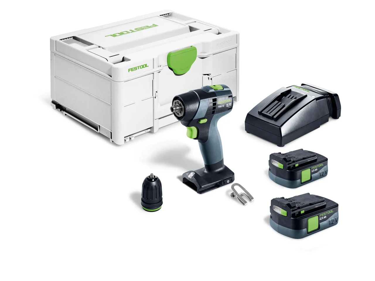 Pora/ruuvinväännin Festool TXS 12 2,5-Plus 10,8 V; 2x2,5 Ah akku