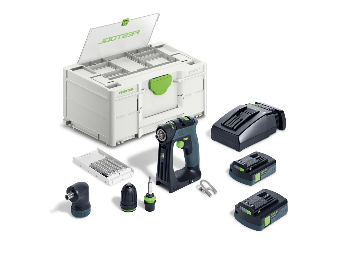 Pora/ruuvinväännin Festool CXS 18 C 3,0-Set 18 V; 2x3,0 Ah akku
