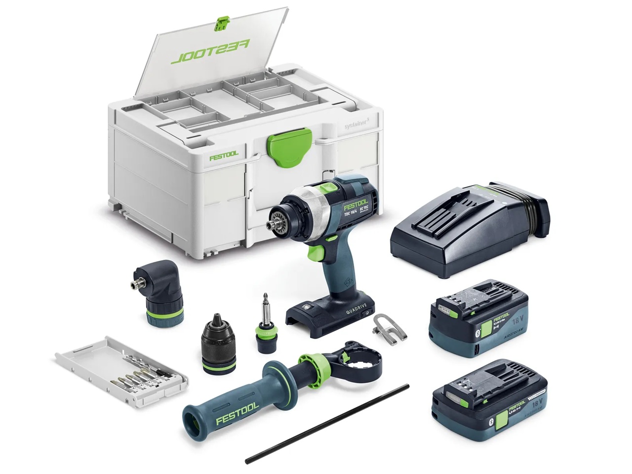 Pora/ruuvinväännin Festool QUADRIVE TDC 18/4 5,0/4,0 I-Set;  18 V; 5,0 Ah + 4,0 Ah akku