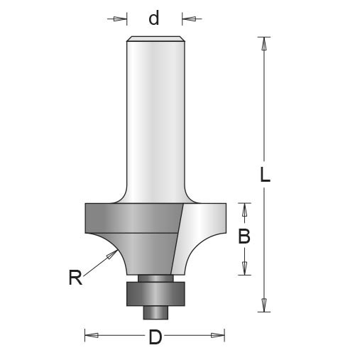 Pyöristysjyrsin Hikoki 754102; d=8 mm; D=19,1 mm; laakereilla