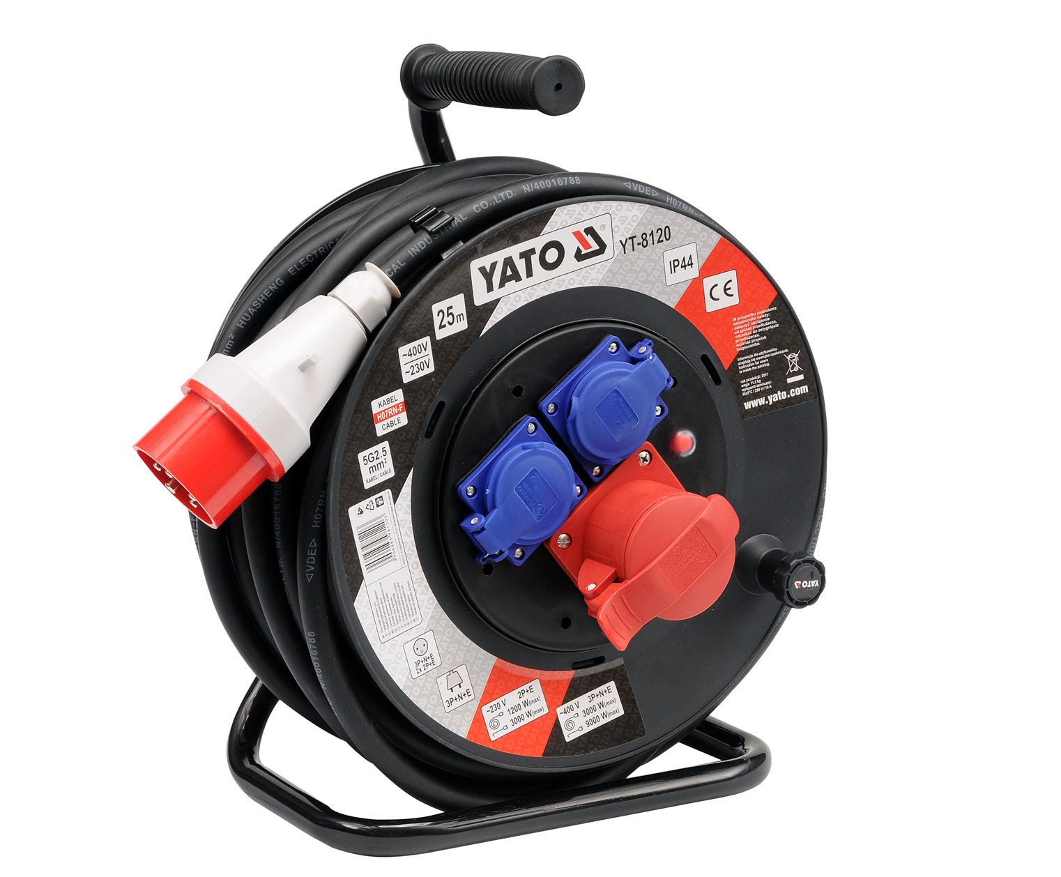 Jatkojohto kelalla Yato YT-8120; 25 m; 5x2,5 mm²