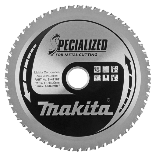Katkaisulaikka metalli Makita; 150x1,7x20,0 mm; Z52; -15°