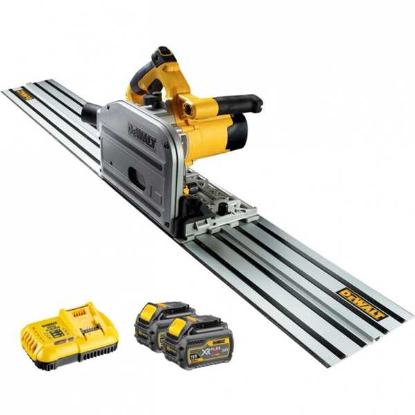Akkukäyttöinen pyörösaha DeWalt FlexVolt DCS520T2R; 54 V 2x6,0 Ah akku + Ohjainkisko DeWalt DWS5022; 1,5 m