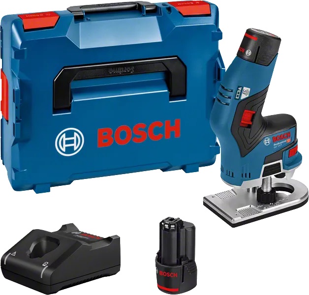 Kulmajyrsin Bosch GKF 12V-8; 12 V; 2x3,0 Ah akku