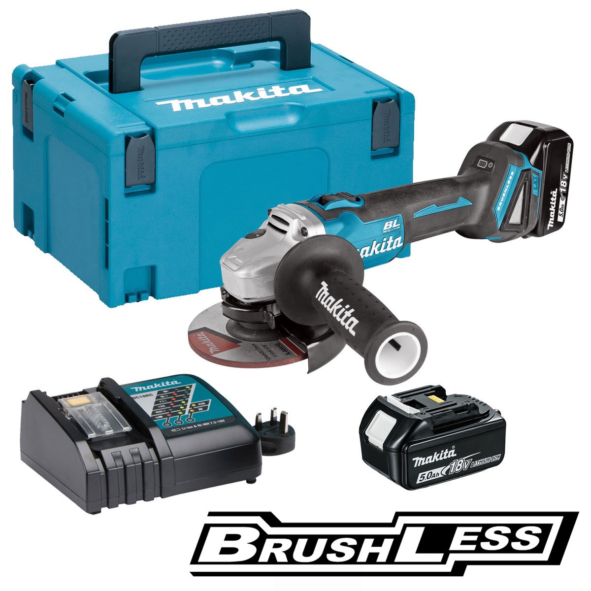 Kulmahiomakone Makita DGA506RTJ; 18 V; 2x5,0 Ah akku