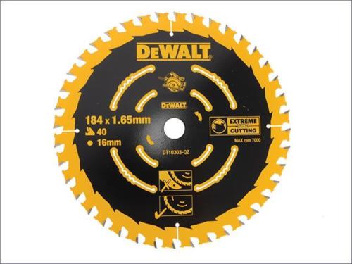 Katkaisuterä puulle DeWalt; 184x1,65x16,0 mm; Z40; 20°