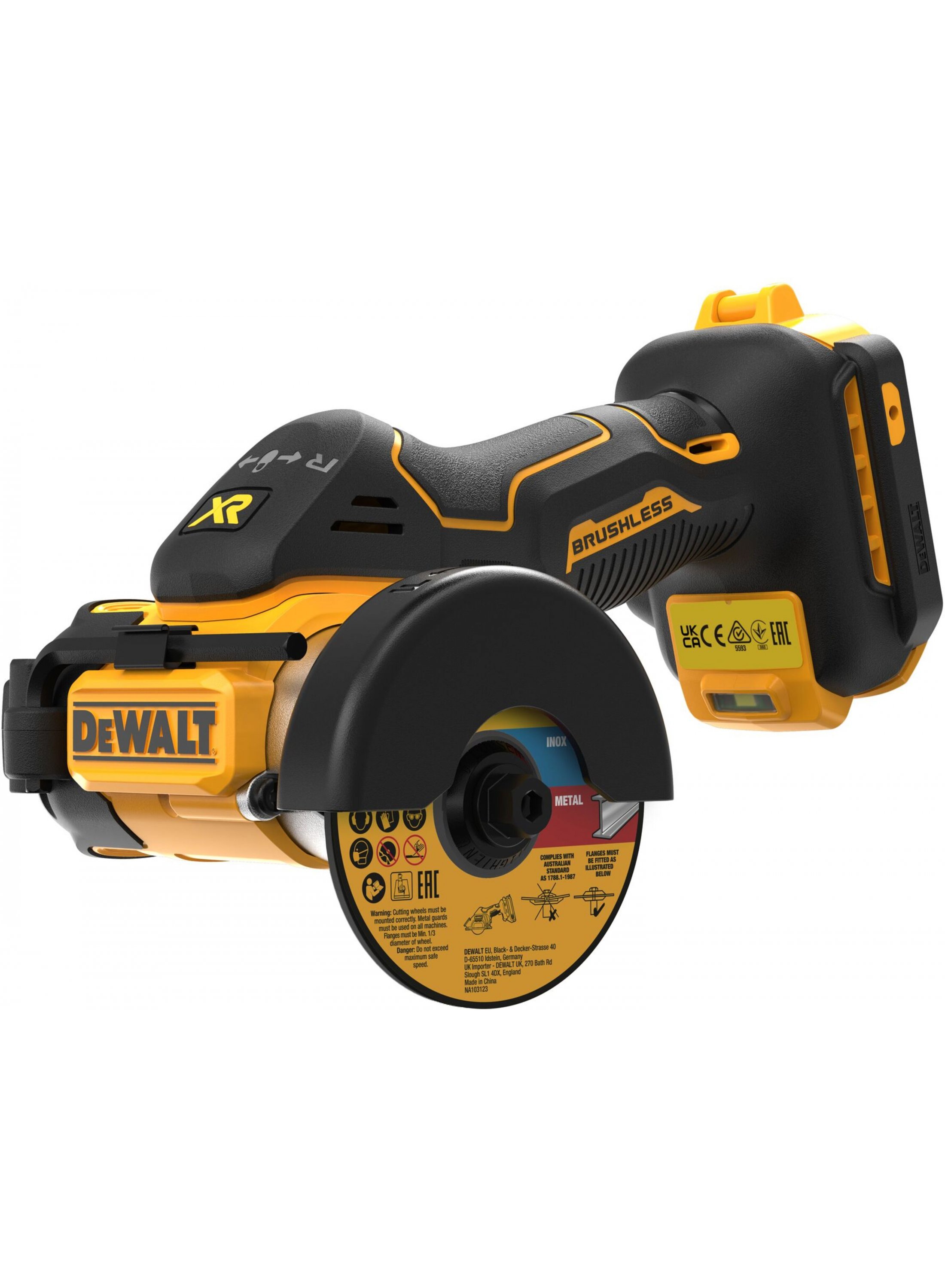 Akkukäyttöinen kulmahiomakone DeWalt DCS438N-XJ; 18 V (ilman akkua ja laturia)