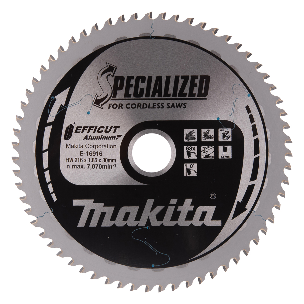Pöyrösahantetä alumiinille Makita E-16916; 216x30 mm; Z63; 0°