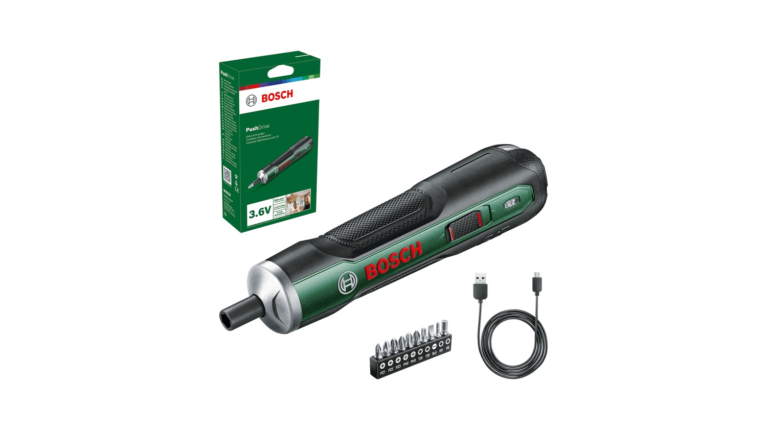 Ruuvinväännin Bosch PushDrive; 3,6 V; 1x1,5 Ah akku