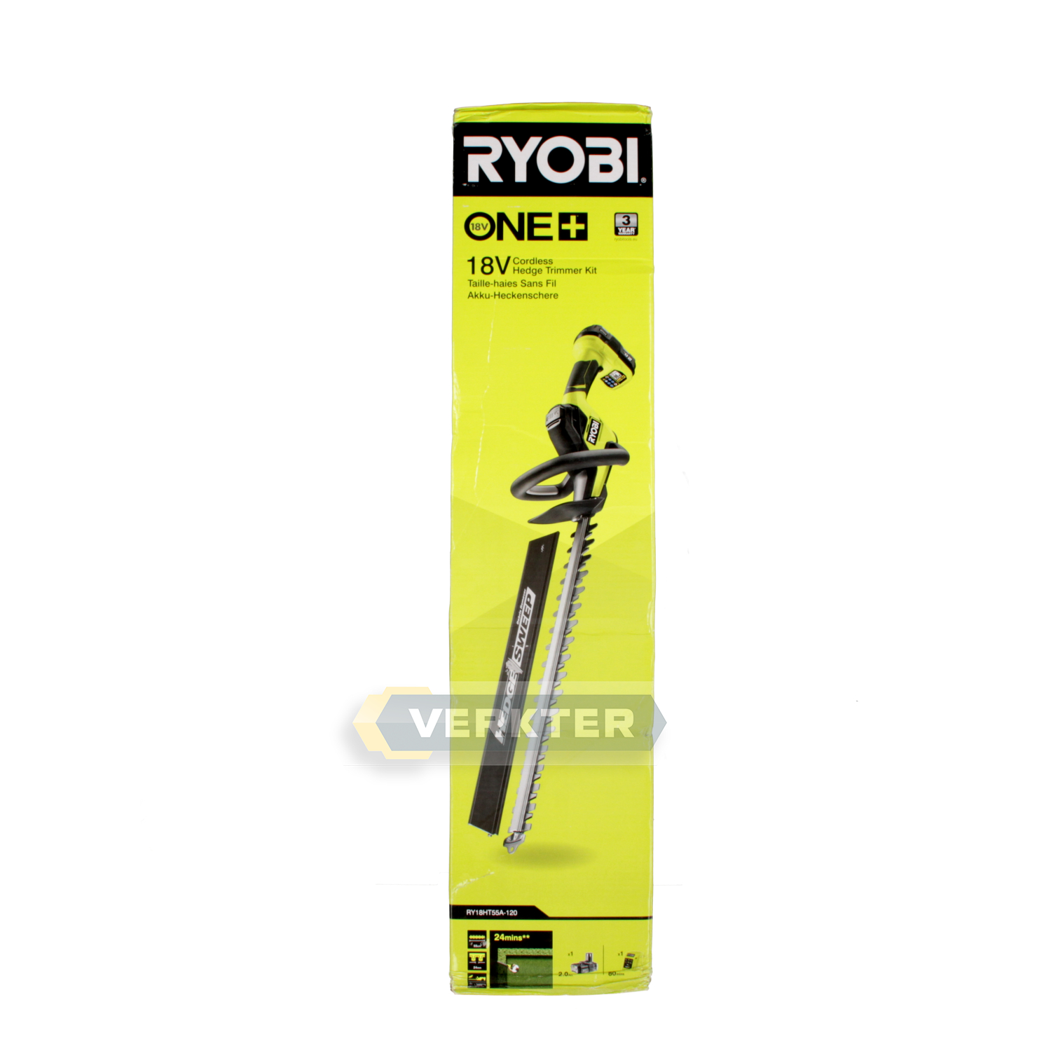 Johdoton pensasleikkuri Ryobi RY18HT55A-120; 18 V; 1x2,0 Ah; 55 cm pituus