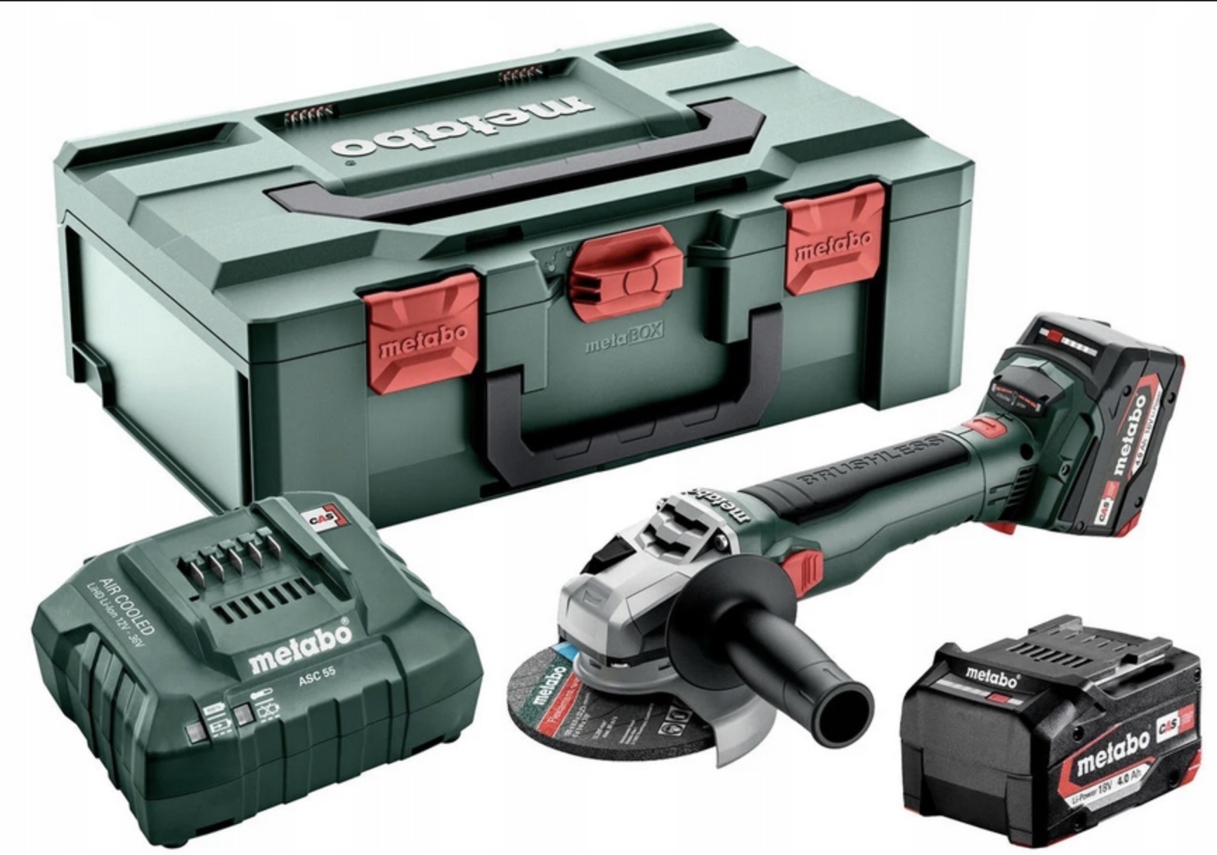 Kulmahiomakone Metabo W 18 LT BL 11-125; 18 V; 2x4,0 Ah akku