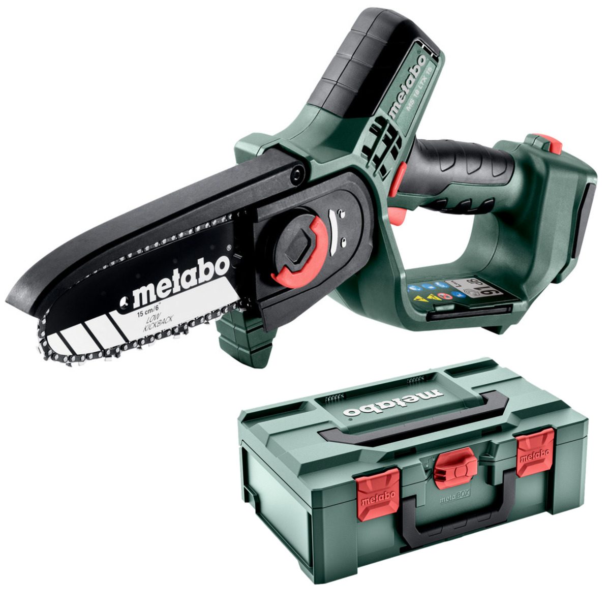 Moottorisaha oksien karsimiseen Metabo MS 18 LTX 15; 18 V; 15 cm laippa (ilman akkua ja...