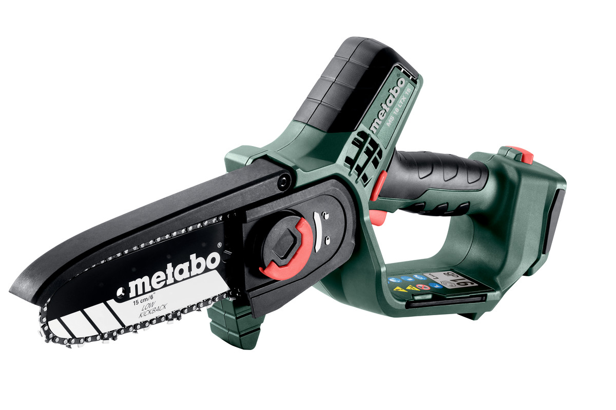 Moottorisaha oksien karsimiseen Metabo MS 18 LTX 15; 18 V; 15 cm laippa (ilman akkua ja...