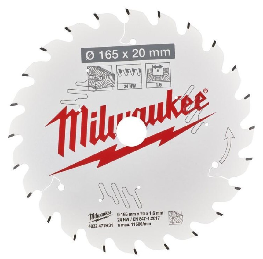 Katkaisuterä puulle Milwaukee 4932471931; 165x20 mm; Z24