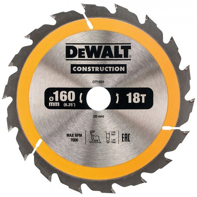 Katkaisuterä puulle DeWalt DT1931-QZ; 160x20 mm; 18T
