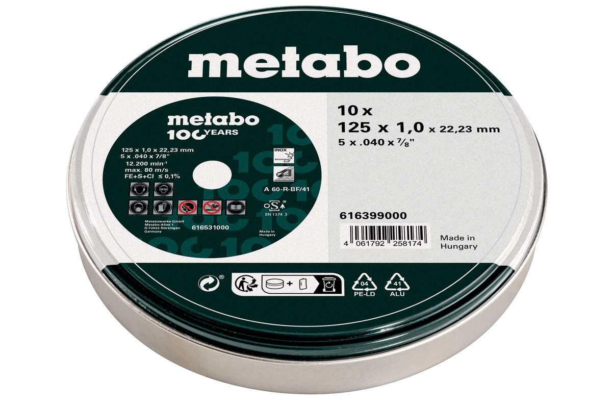 Yleislaikka Metabo 616399000; 125 x 1 x 22,23 mm; 10 kpl.