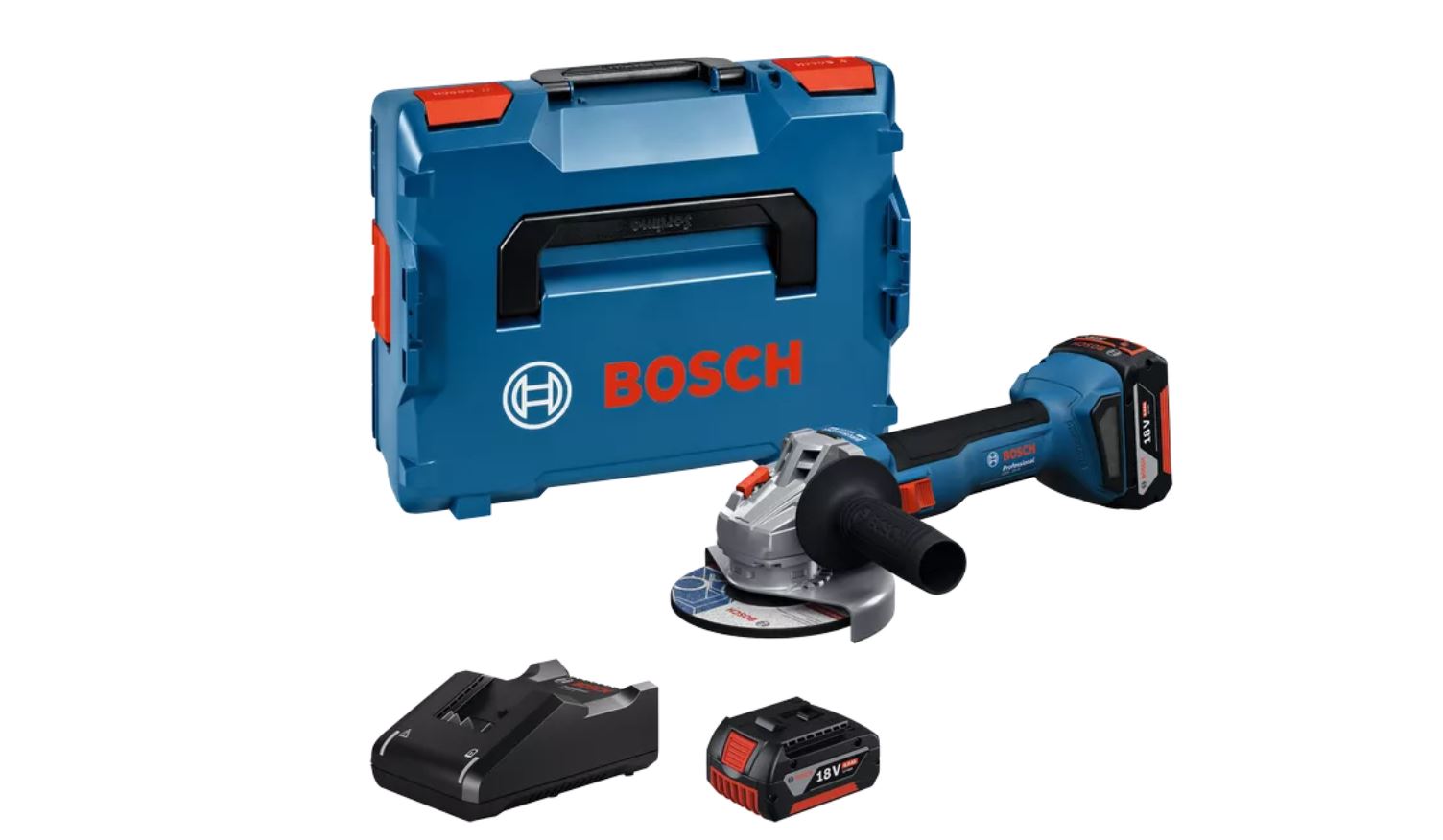 Akkukäyttöinen kulmahiomakone Bosch GWS 18V-8 Professional; 125 mm; 18 V; 2x5,0 Ah akku + L-Boxx 136