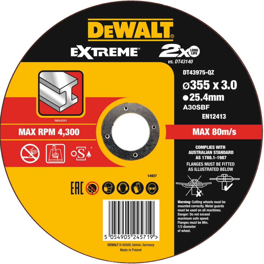 Hiova katkaisulaikka DeWalt DT43975-QZ; 355x25,4x3,0 mm