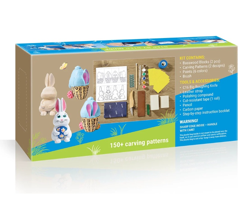 Veistosarja BeaverCraft DIY Hoppy Bunnies; 11 kpl.; aloittelijoiden hahmokaiverrukseen
