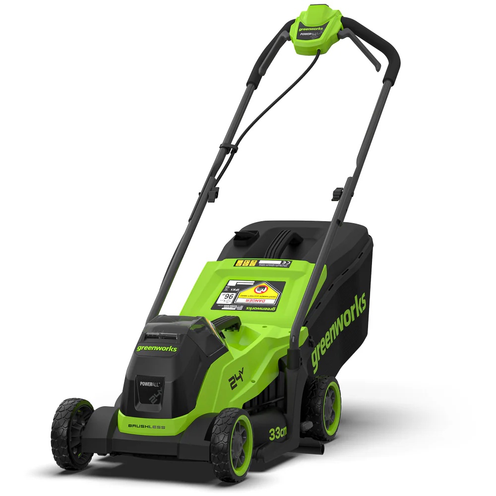 Akkukäyttöinen ruohonleikkuri Greenworks LM3302A1; 24 V; 33 cm (ilman akkua ja laturia)