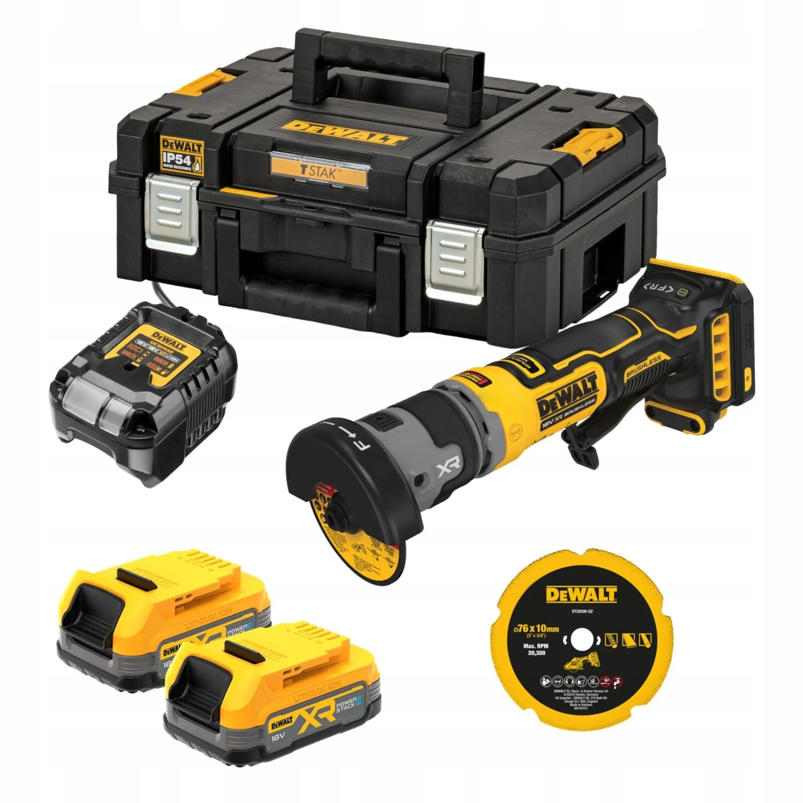 Kulmahiomakone DeWalt DCG430E2T-QW; 18 V; 76 mm; 2x1,7 Ah akku