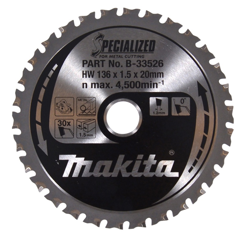 Katkaisulaikka metalli Makita B-33526; 136x1,5x20,0 mm; Z30; 0°