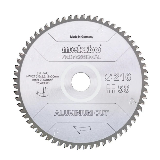 Pöyrösahantetä alumiinille Metabo FZ/TZ Aluminium Cut Professional; 216x30x58 mm; -5°