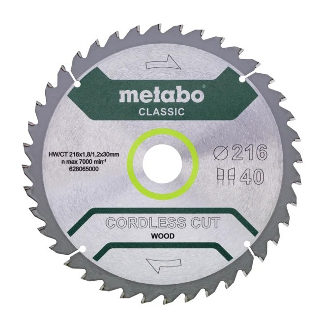 Katkaisuterä puulle Metabo HW/CT CORDLESS CUT WOOD - CLASSIC; 216x30x40 mm; 5°