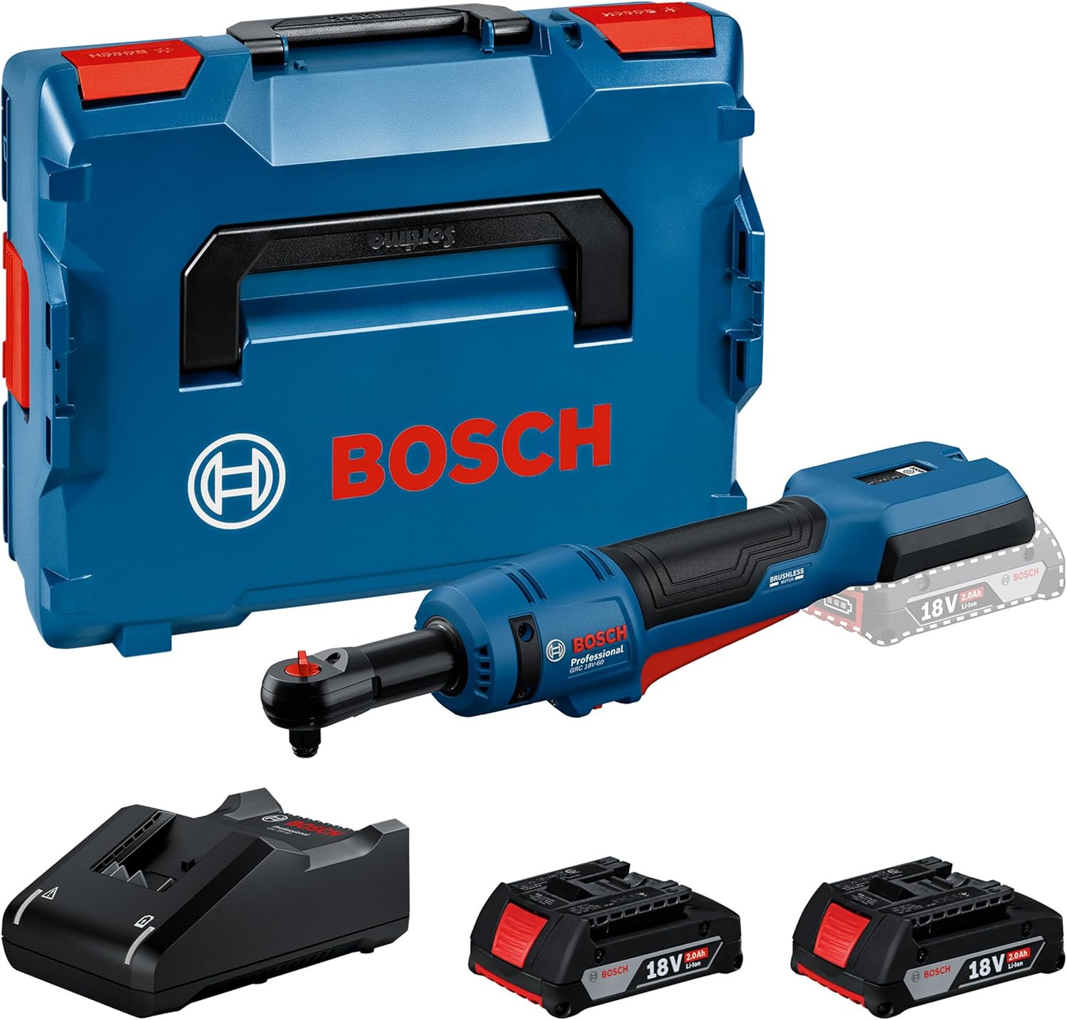 Akkukäyttöinen räikkä Bosch GRC 18V-60 Professional; 18 V; 2x2,0 Ah akku