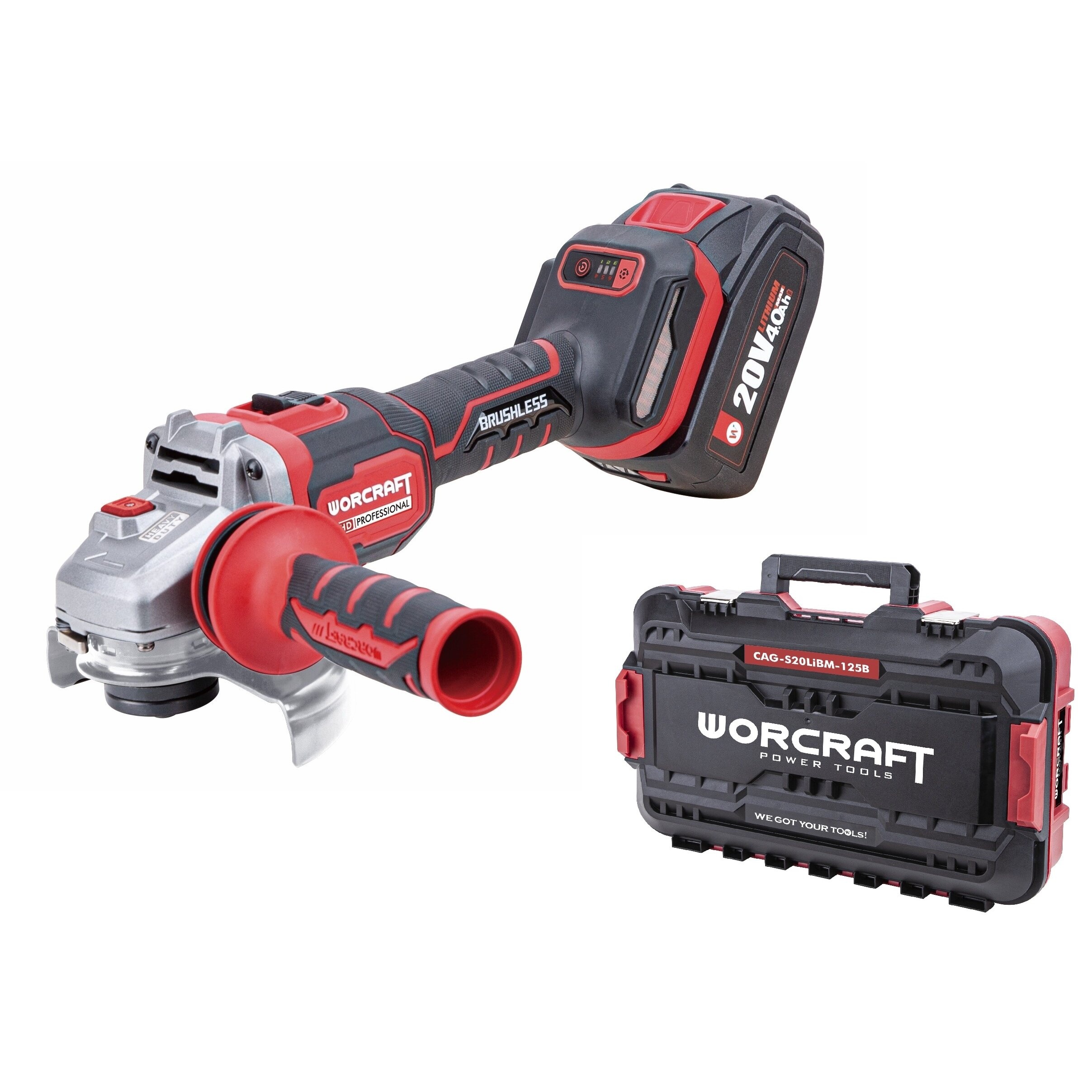 Akkukäyttöinen kulmahiomakone Worcraft CAGS20LiBM125B; 20 V; 125 mm (ilman akkua ja...