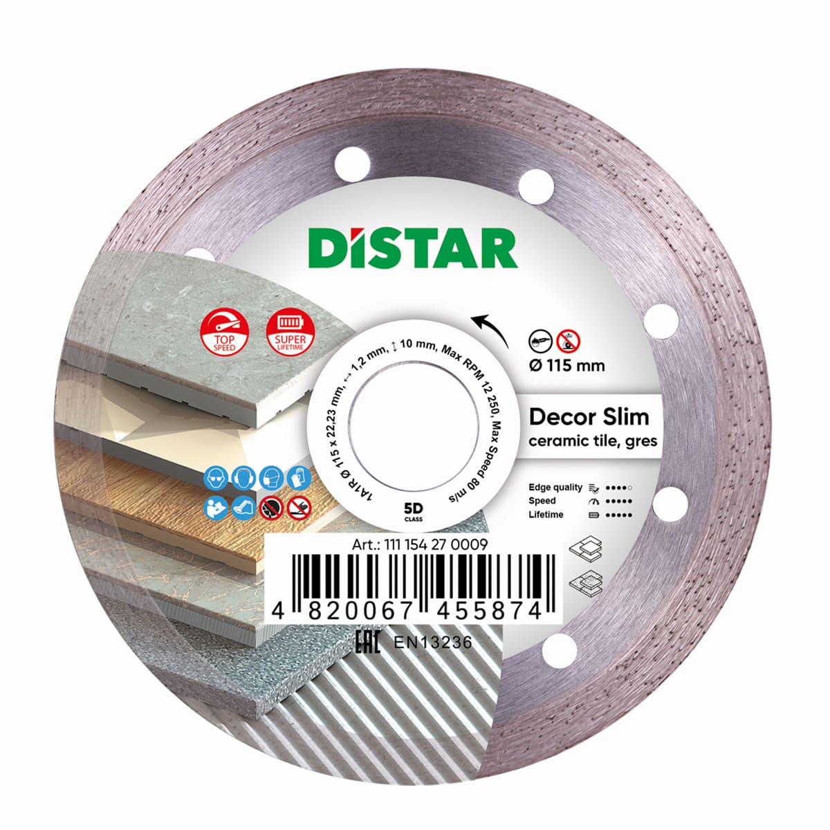 Timanttikatkaisulaikka laatoille DISTAR Decor Slim; 115 mm; 22,23 mm; 1,2 mm