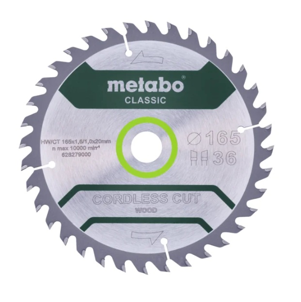 Katkaisuterä puulle Metabo 628279000; 165x20 mm; Z36