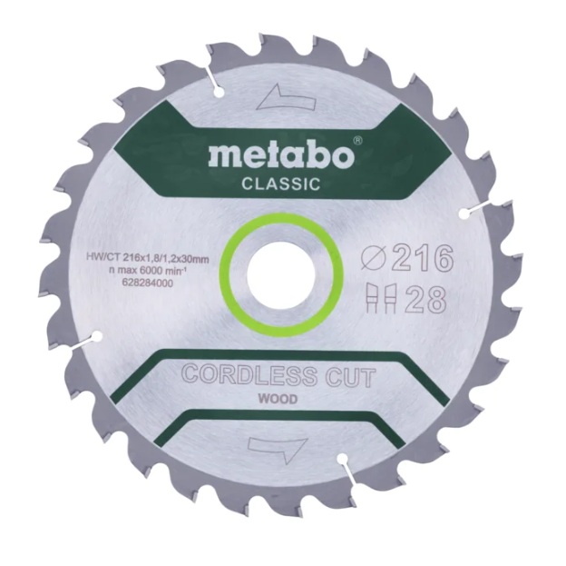 Katkaisuterä puulle Metabo 628284000; 216x30 mm; Z28