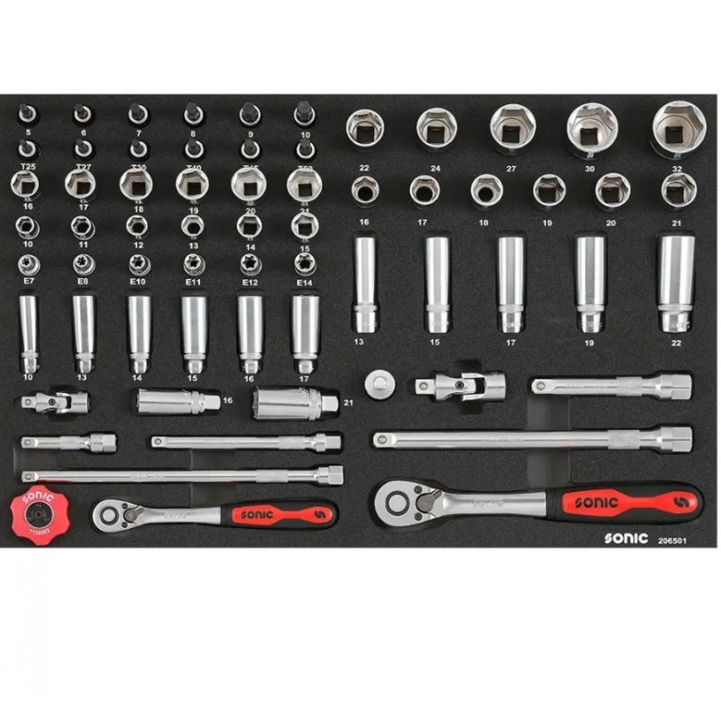 Työkalusarja  Sonic Equipment 206501; 3/8''; 1/2''; 65 kpl.