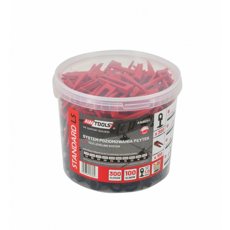 Setti; laatan tasaus AWTools AW30371; 1 mm; 7-15 mm; 300+100 kpl.