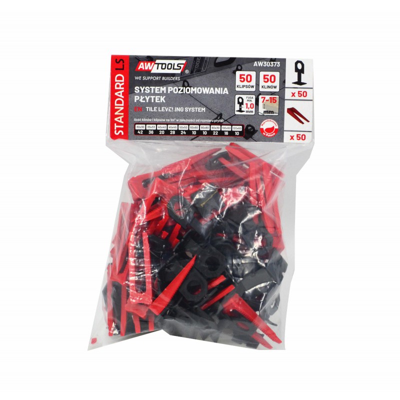 Setti; laatan tasaus AWTools AW30373; 1 mm; 7-15 mm; 50+50 kpl.